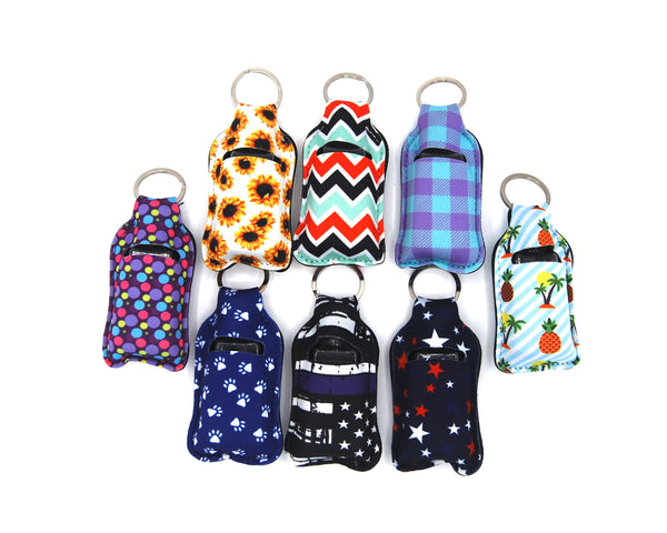 Travel Size Hand Sanitizer Neoprene Keychain Holder with 30ml Empty Bottle - Refillable Bottle for Soap, Lotion, Hand Sanitizer and Liquids. Leakproof Plastic Bottle - 8 Pack by: 6 Pack Fitness